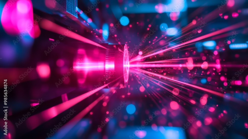 Obraz premium Abstract Laser Beam Background with Bokeh Lights.