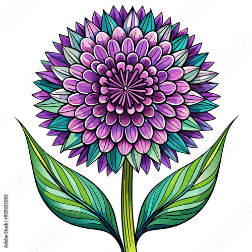 Illustration of Allium Flower, Stunning Allium Flower Vector Illustration - Exquisite Purple Globe with Radiating Petals, Perfect for Landscaping and Decorative Themes