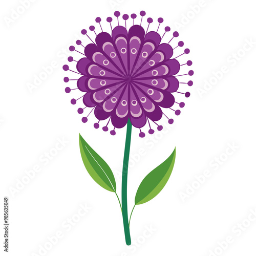 Illustration of Allium Flower, Stunning Allium Flower Vector Illustration - Exquisite Purple Globe with Radiating Petals, Perfect for Landscaping and Decorative Themes