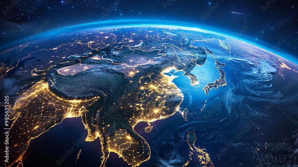 Obraz premium Satellite View of Earth Globe from Space City Lights by Night