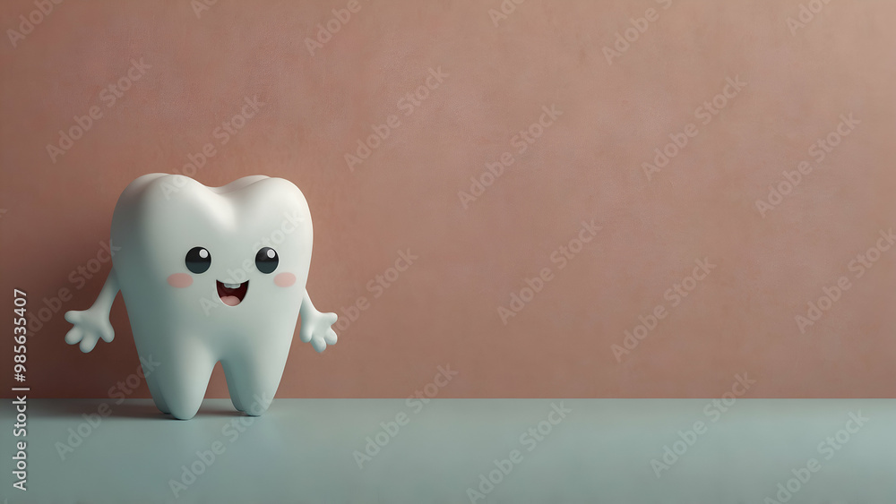 Charming 3D Cartoon Tooth Character on a Soft Pastel Background Charming 3D Cartoon Tooth Character on a Soft Pastel Background