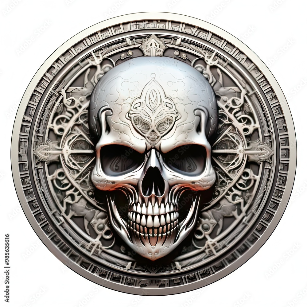 Fototapeta premium Scary Skull on a Crisp White Background with Horror Elements, Perfect for Frightening Card Designs or scary Themed Art