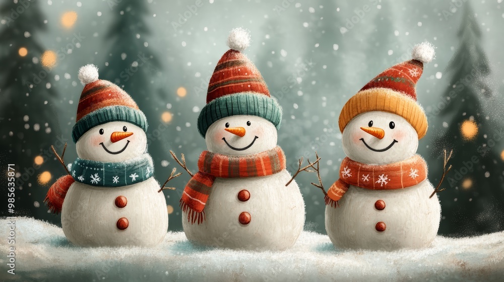 Cute Snowman Friends in Winter Wonderland Cute Snowman Friends in Winter Wonderland