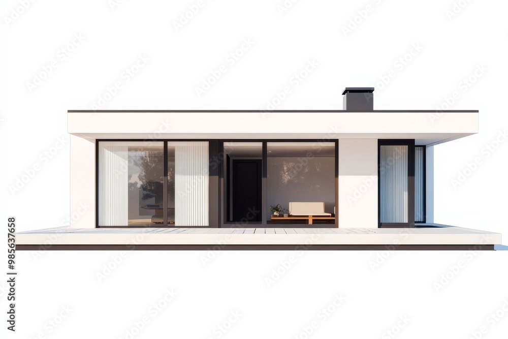 Minimalist single-family house with clean lines and a flat roof isolated on a white background Minimalist single-family house with clean lines and a flat roof isolated on a white background