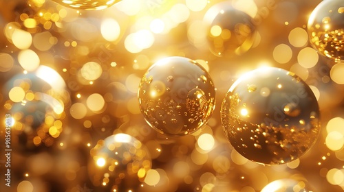 Shiny Colored Balls Abstract Background 3D Gold Metallic