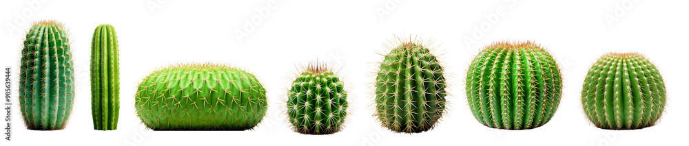 Diverse assortment of green cacti on a white isolated background. Diverse assortment of green cacti on a white isolated background.