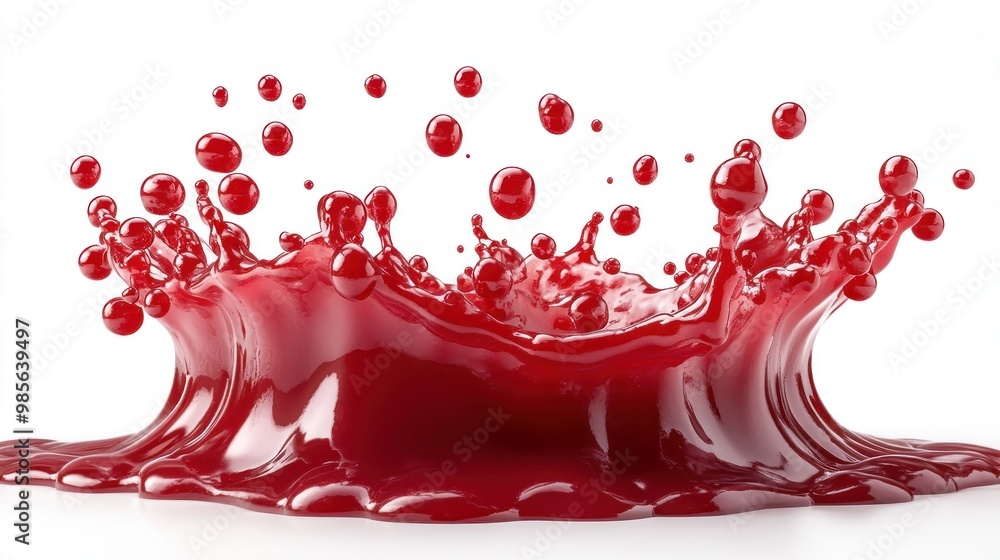 Vivid splash of red liquid creating dynamic droplets. Vivid splash of red liquid creating dynamic droplets.