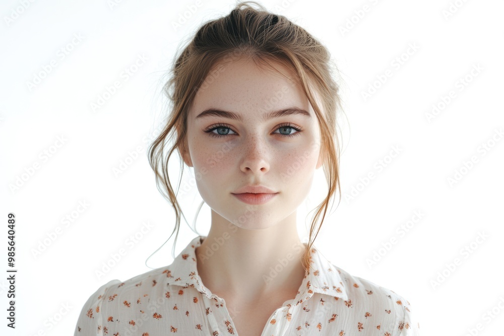 Beautiful girl in casual summer clothes no makeup white background. Beautiful girl in casual summer clothes no makeup white background.