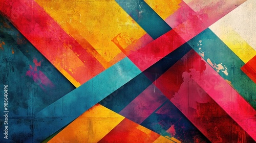 Abstract colorful geometric shapes on a textured background.