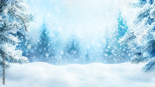 Wallpaper Mural snowy Christmas background with blur effect with falling snowflakes in snow forest Torontodigital.ca