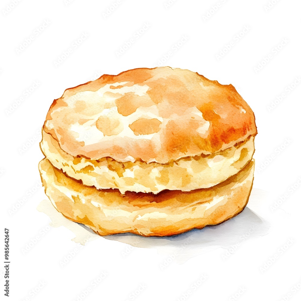 Watercolor Illustration of a Freshly Baked Biscuit Watercolor Illustration of a Freshly Baked Biscuit