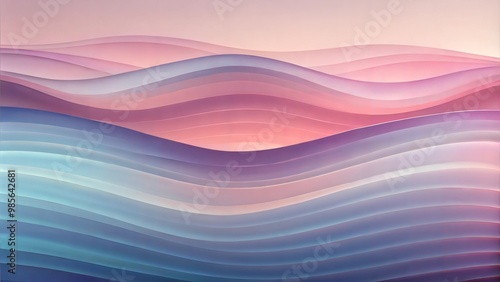  Layered waves, soft pink and blue hues, abstract pattern background with copy space