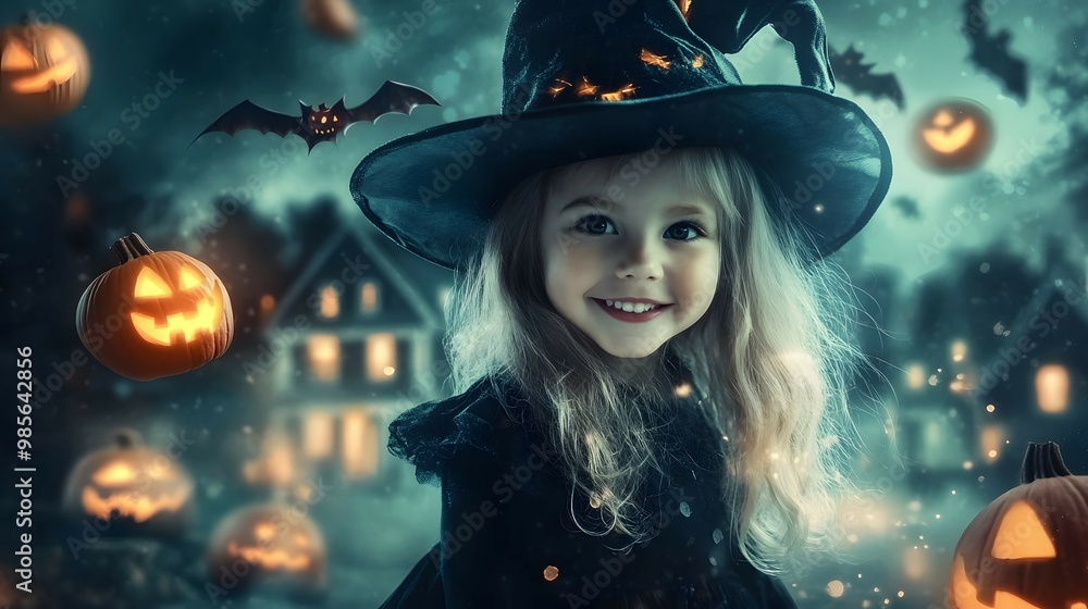Cute Little Witch with Jack O Lantern Halloween Costume Cute Little Witch with Jack O Lantern Halloween Costume