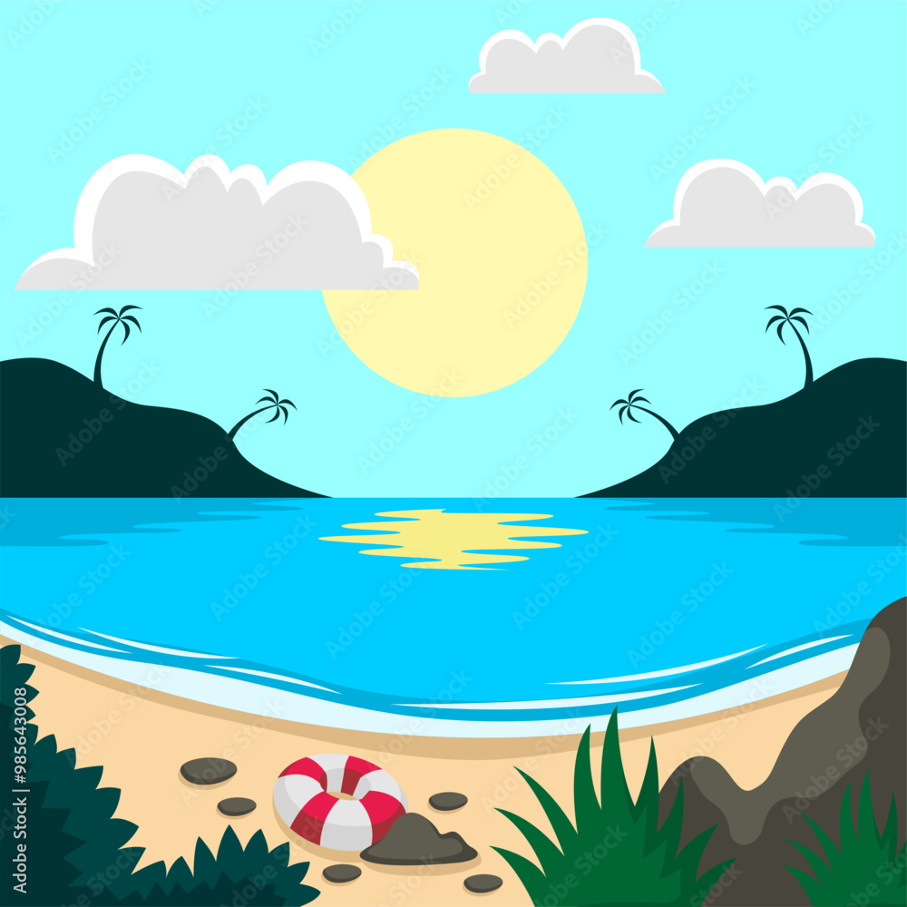 Fototapeta premium Summer beach scene vector background