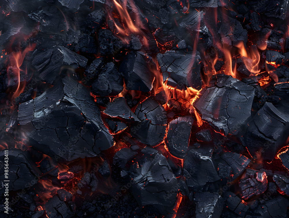 Black charcoal with flames. Neural network AI generated art Black charcoal with flames. Neural network AI generated art