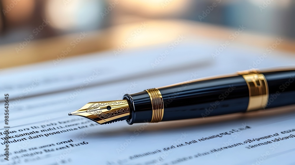 Elegant Fountain Pen Resting on a Business Contract,Representing Professionalism and Formal Elegant Fountain Pen Resting on a Business Contract,Representing Professionalism and Formal