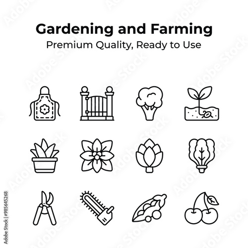 Take a look at this creatively designed gardening and farming icons