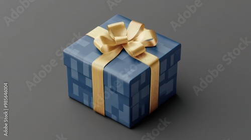 Fototapeta 3d blue gift box with golden ribbon isolated on transparent background