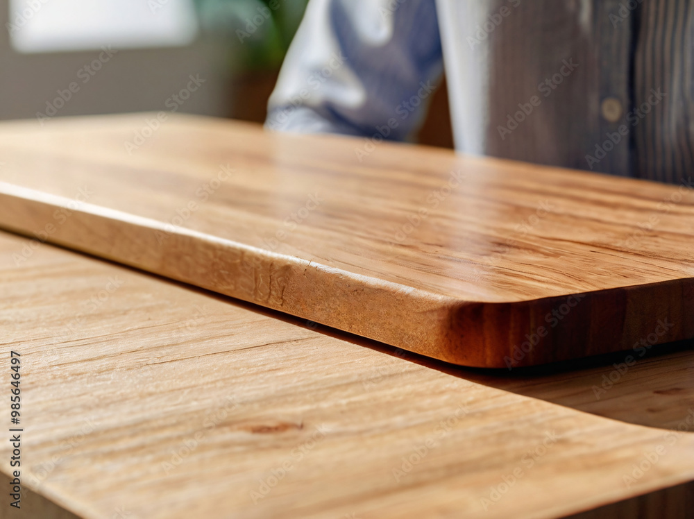 Close-up rectangular wooden plate on wood table top with blur background for foods mock up, display background, product presentation.
Close-up rectangular wooden plate on wood table top with blur background for foods mock up, display background, product presentation.