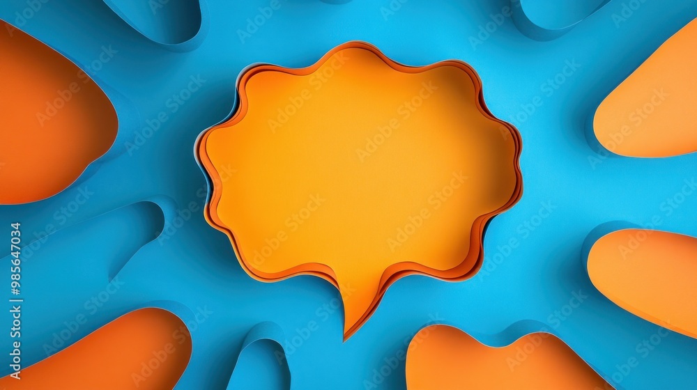 Abstract orange and blue speech bubble with wavy, layered paper background. Abstract orange and blue speech bubble with wavy, layered paper background.