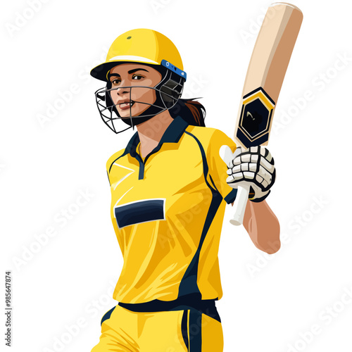 A cricketer woman batter hitting shot on cricket pitch, women's cricket sport action, PNG