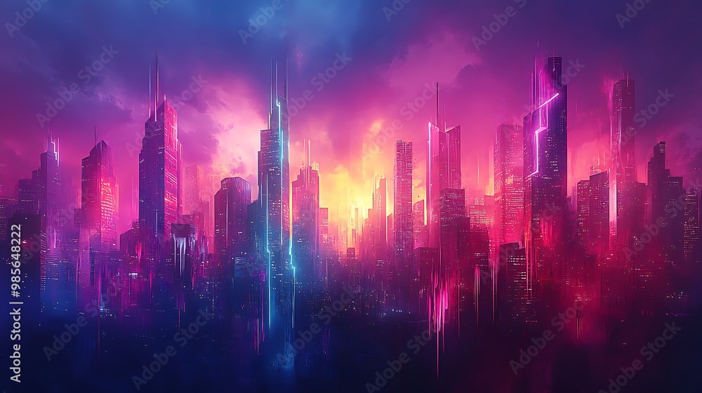 A futuristic city skyline made of abstract graffiti shapes, vibrant neon spray-paint patterns dripping down skyscrapers, glowing under a dark urban sky, A futuristic city skyline made of abstract graffiti shapes, vibrant neon spray-paint patterns dripping down skyscrapers, glowing under a dark urban sky,
