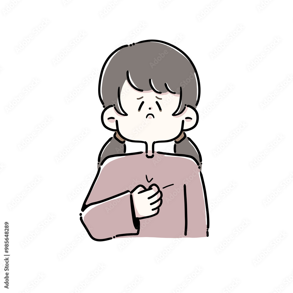胸をおさえている女性 胸をおさえている女性