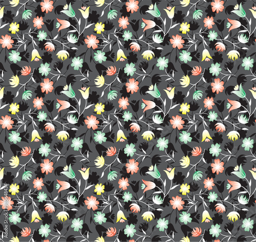 Seamless small flower pattern on grey background