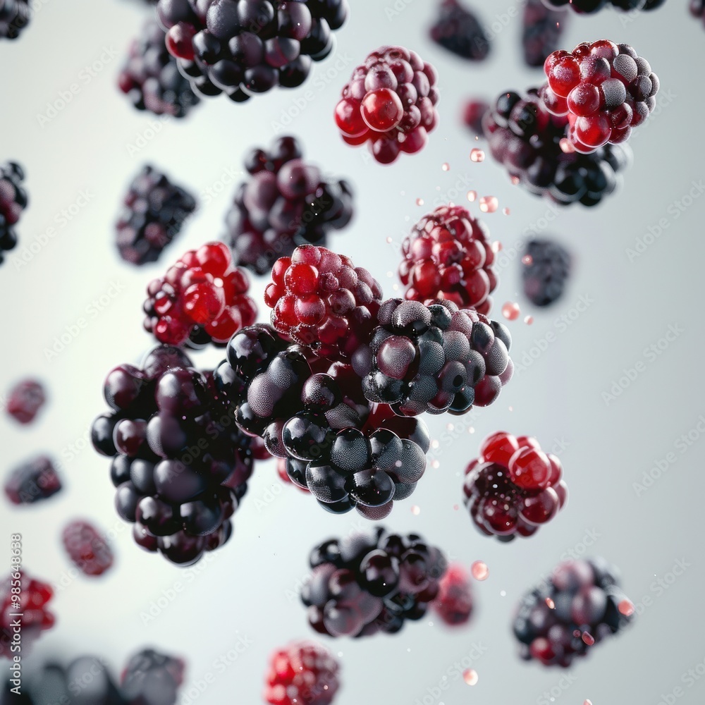 Blackberries with Motion Blur and Juice Splash, Isolated on White Background Blackberries with Motion Blur and Juice Splash, Isolated on White Background