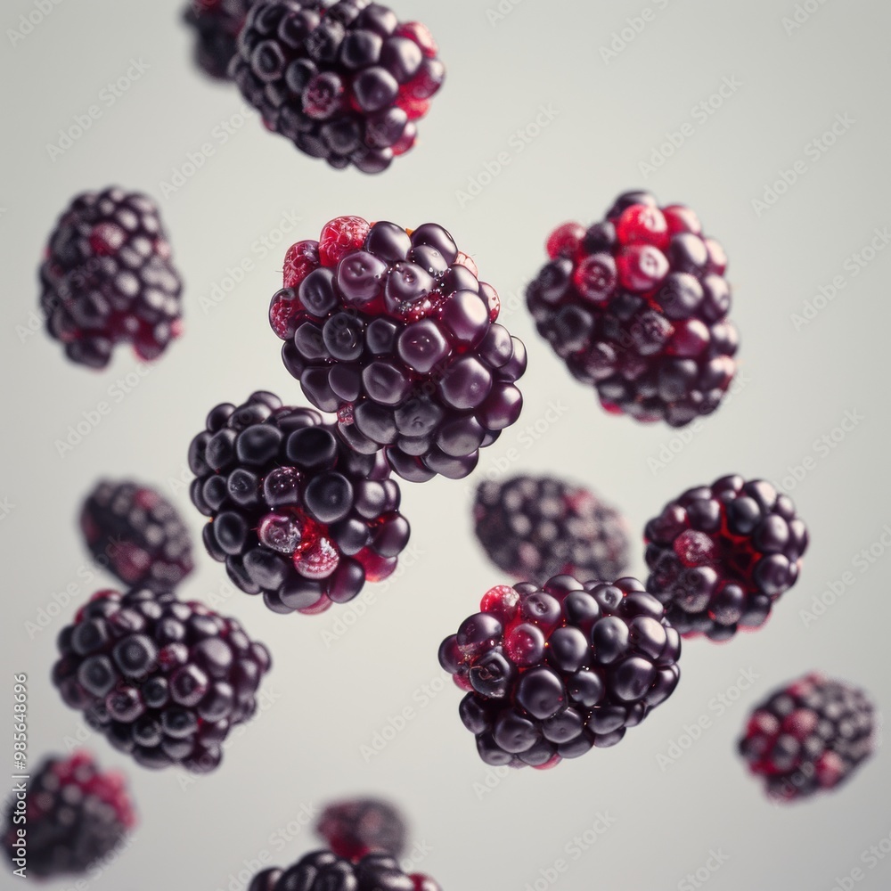 Blackberries with Motion Blur and Juice Splash, Isolated on White Background Blackberries with Motion Blur and Juice Splash, Isolated on White Background