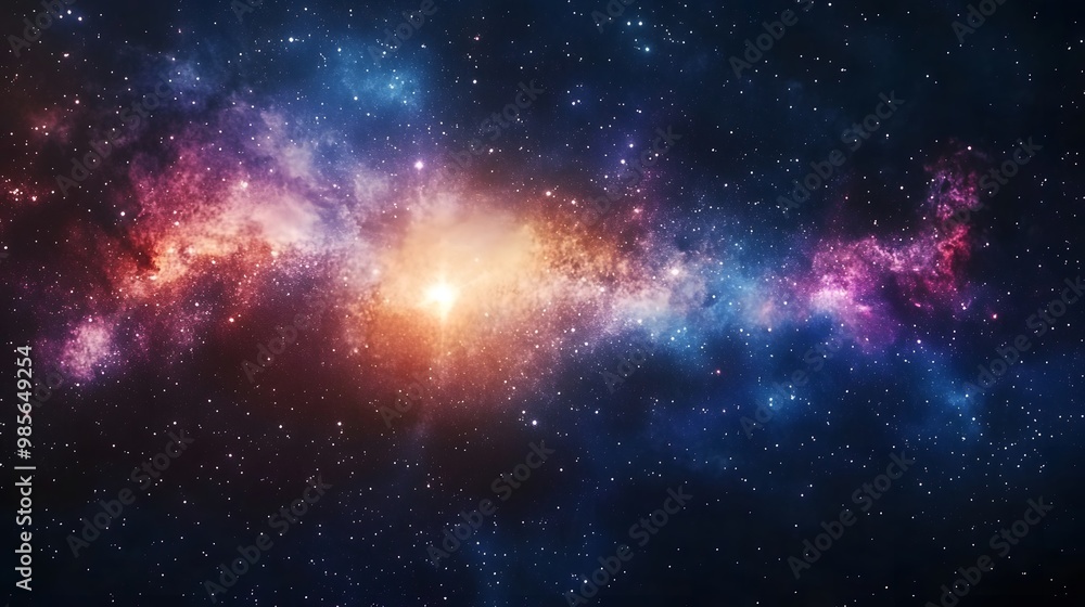 Naklejka premium Starry Night Sky with Nebulas and a Bright Star