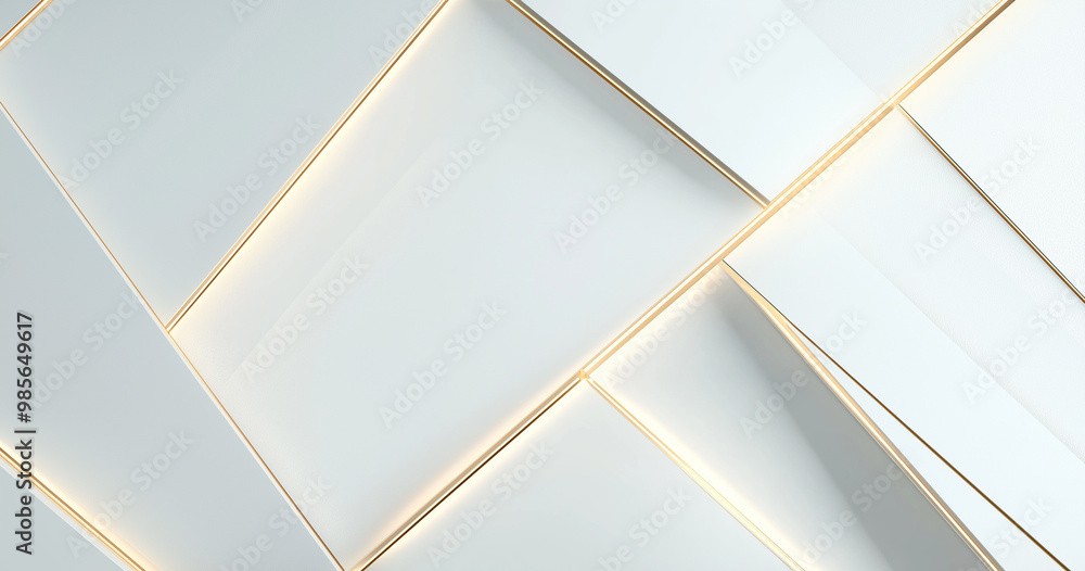 Obraz premium White background with light gray and gold lines, with minimalist abstract geometric shapes. AI generation