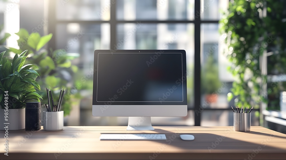 Sleek and Organized Office Workspace with Laptop and Accessories Sleek and Organized Office Workspace with Laptop and Accessories