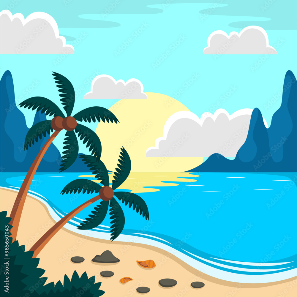 Obraz premium Summer beach scene vector background