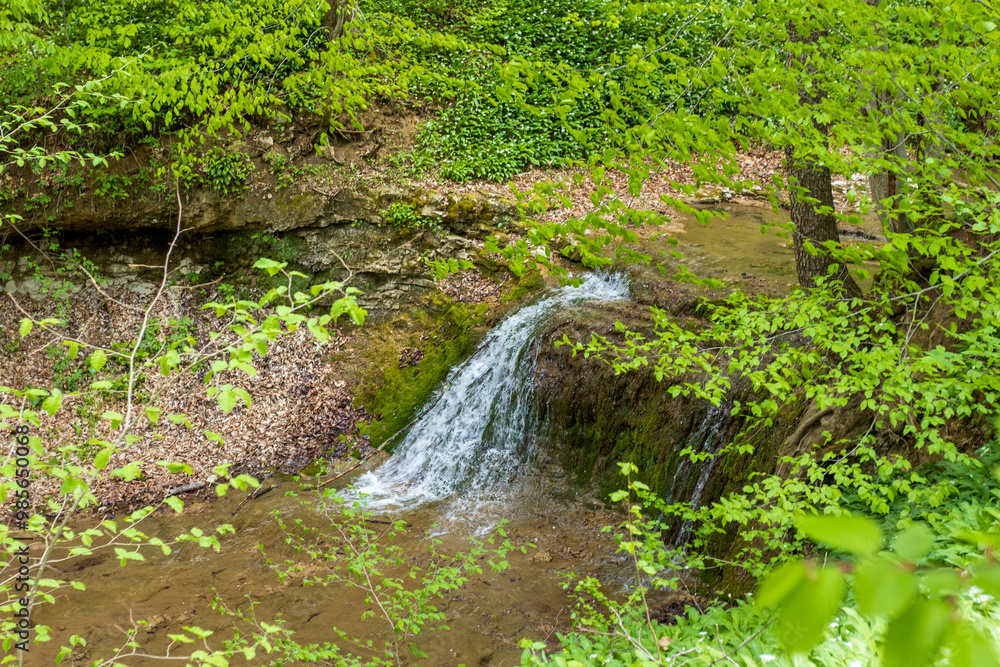 shallow mountain river, staritsa and nature walks, spring day