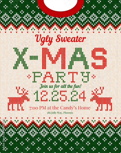 X-MAS Ugly Sweater Christmas Party Invitation Knitted Holiday Design