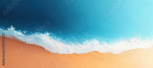 Abstract painting of blue ocean with orange hues