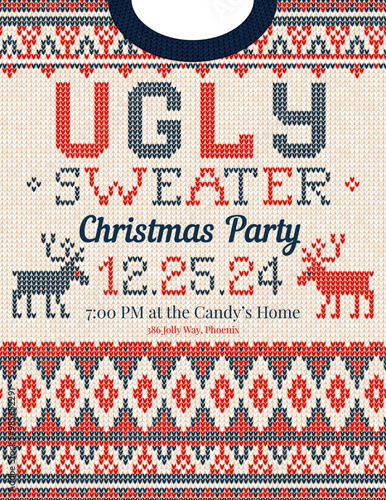 Ugly Sweater Christmas Party Invitation Knitted Holiday Design