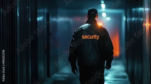 security guard in corridor with flashlight