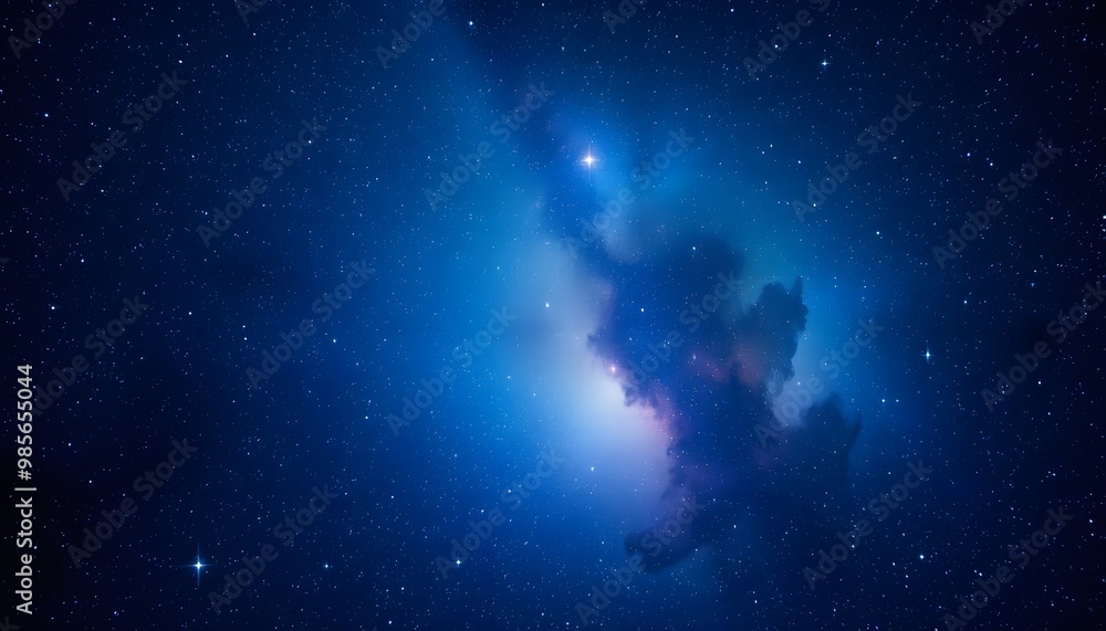 A Cosmic Nebula with Stars and Deep Blue Hues A Cosmic Nebula with Stars and Deep Blue Hues