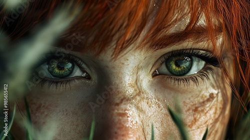 Intense Gaze: Close-Up Portrait of a Woman with Green Eyes