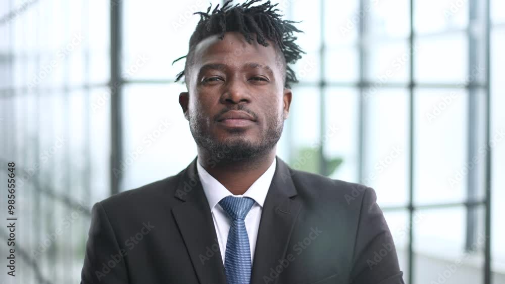 Cheerful black man manager holding , office interior Cheerful black man manager holding , office interior