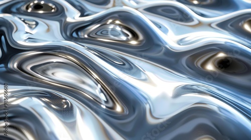 Silver Metallic Waves Shiny Chrome Metal Wavy Liquid Pattern