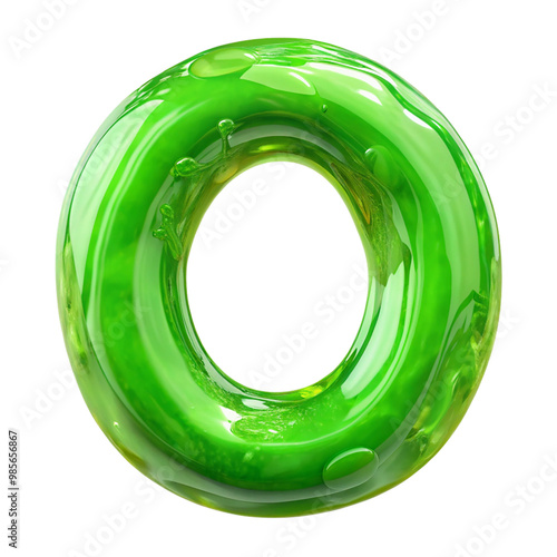 3D glossy green letter O, with a shiny, inflated bubble-like design.