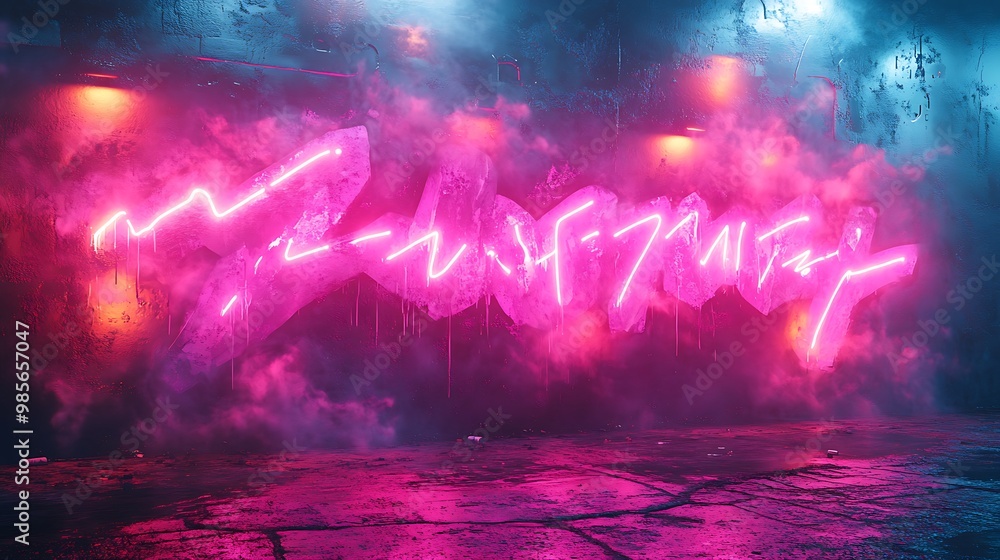 Bold, stylized graffiti lettering with sharp edges and vibrant neon colors, set against abstract color blocks in the background, rough concrete textures blending with street art-inspired shapes, Bold, stylized graffiti lettering with sharp edges and vibrant neon colors, set against abstract color blocks in the background, rough concrete textures blending with street art-inspired shapes,