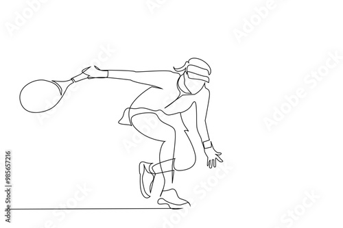 woman female tennis player athlete match lifestyle one line art design vector