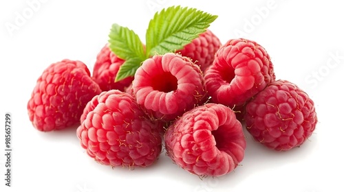 Fresh Red Raspberries Isolated on White Background