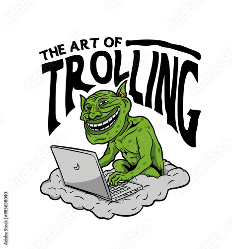 troll smiling while playing laptop online - the art of trolling