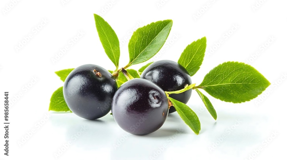 Fresh Organic Blackberries with Green Leaves Isolated on White Background Fresh Organic Blackberries with Green Leaves Isolated on White Background