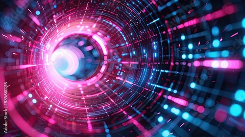 Wallpaper Mural Swirling neon vortex with pixel circuits and soft light evoking a retro-futuristic arcade wallpaper Torontodigital.ca